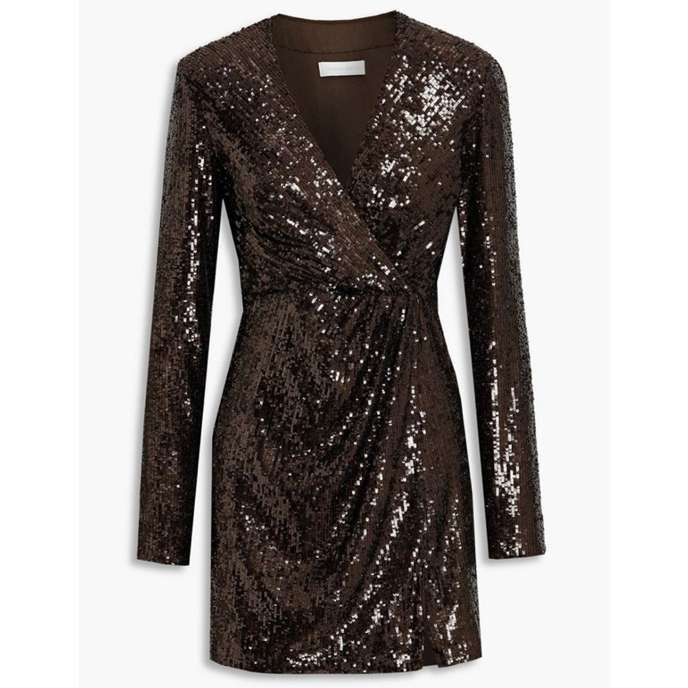 Jonathan Simkhai - Brown Monty Wrap Sequined Mini Dress - Picture 2 of 16